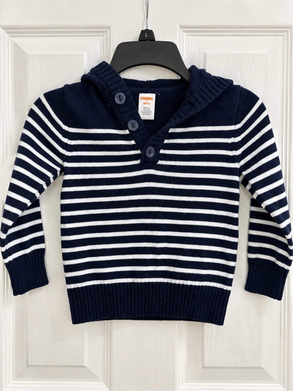 Gymboree Navy & White Striped Hooded Knit Sweater